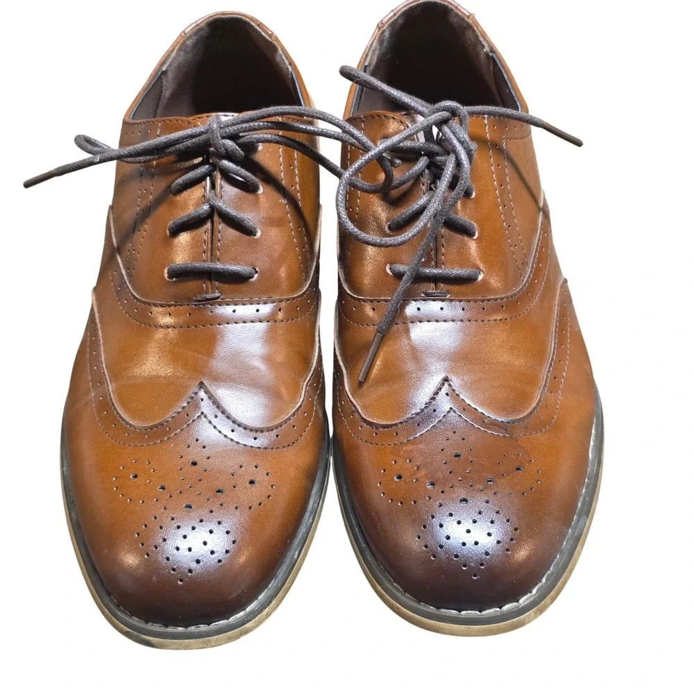 Stacy Adams Boys 5M Wingtip Oxford Dress Shoes Cognac Brown Brogue Lace Up
